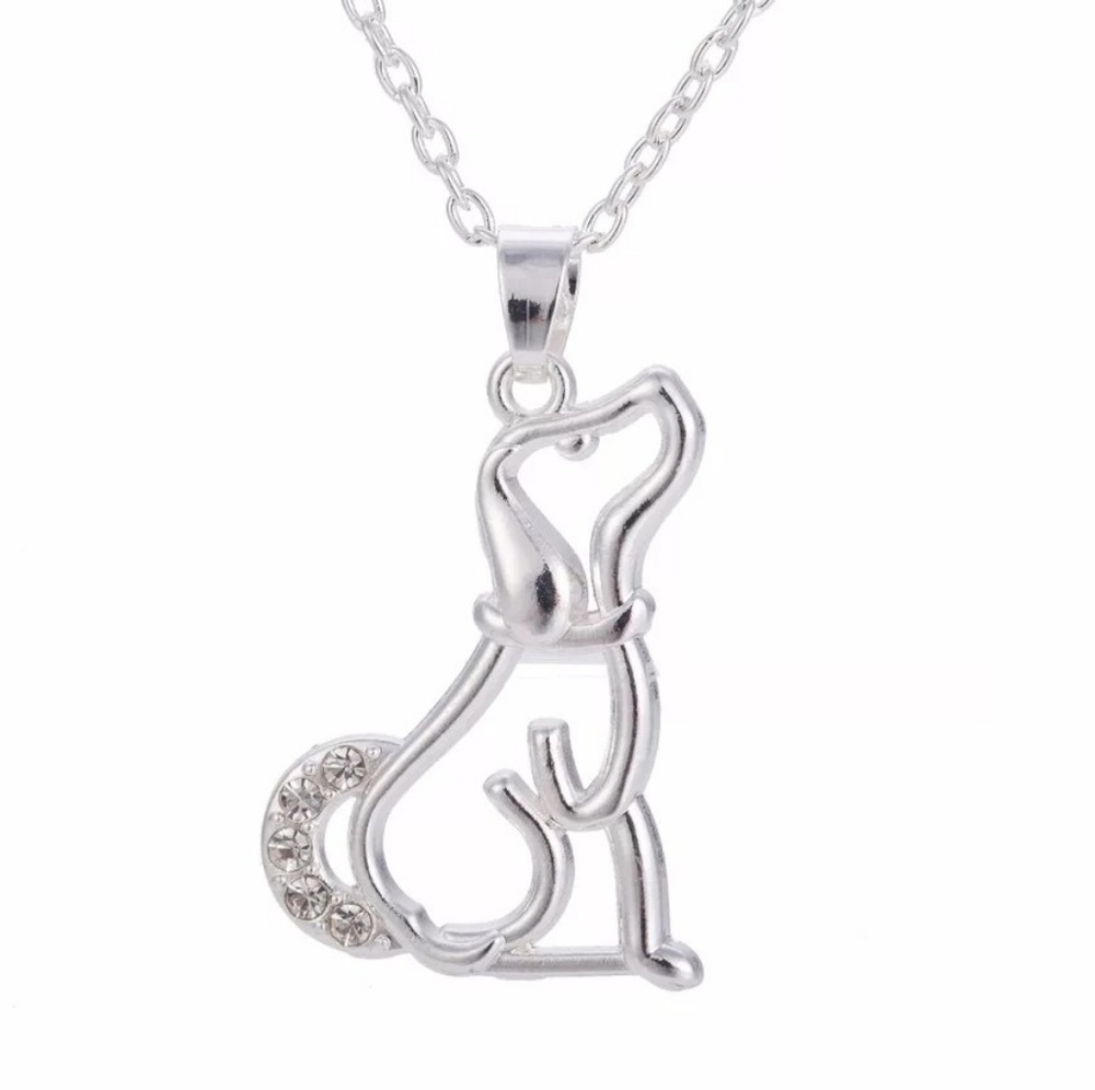 Super Cute Dog/Puppy Silver Rhinestone Necklace
